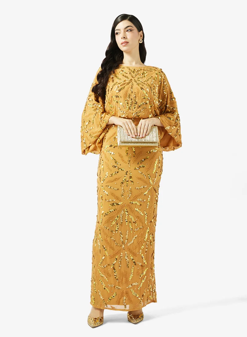 فروك اند فرل فستان ماكسي بأكمام واسعة مزين بالترتر